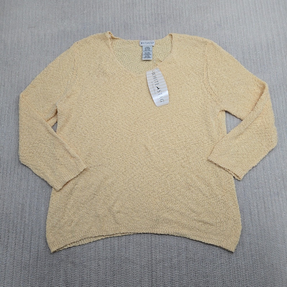 White Stag Sweater Womens XL Yellow Textured Pullover Crewneck Lightweight Top - Picture 2 of 8